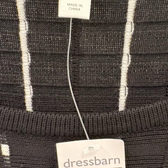 NWT Dressbarn Black Knit Dress White Pinstripe Stitching Fit & Flare Size Medium - Picture 4 of 4